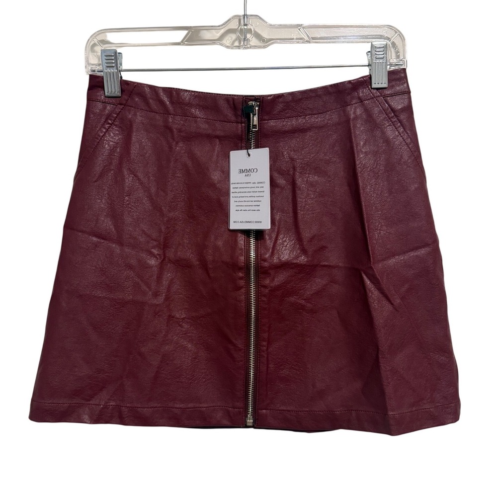 Burgundy Front Zip Faux Leather Mini Skirt Womens M Edgy Night Out